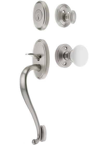 Georgetown Entry Handle Set in Satin Nickel Finish with Hyde Park Knob and